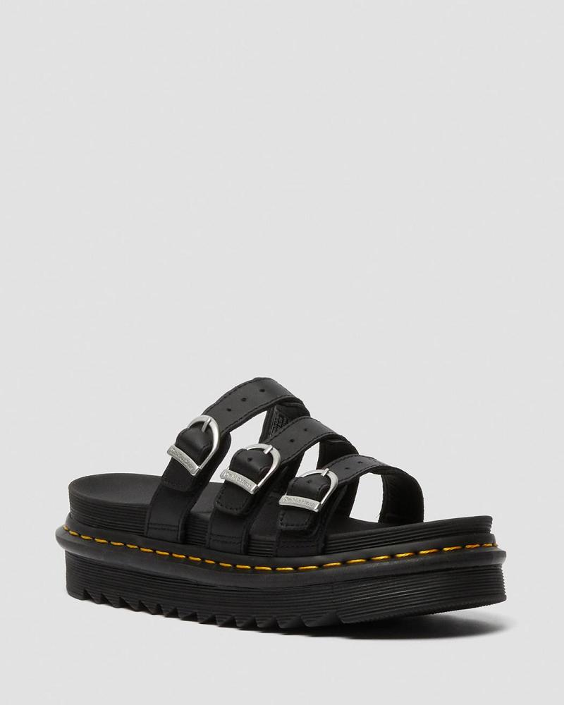 Dr Martens Blaire Læder Plateau Sandaler Dame Sort | DK 308JPQ